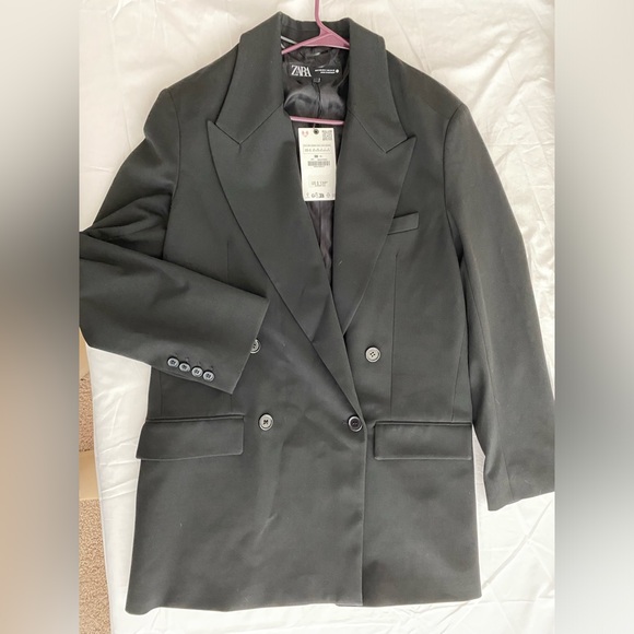 Zara Black Long Oversized double breasted Jacket Blazer Coat Size XS - S NWT - Picture 15 of 16